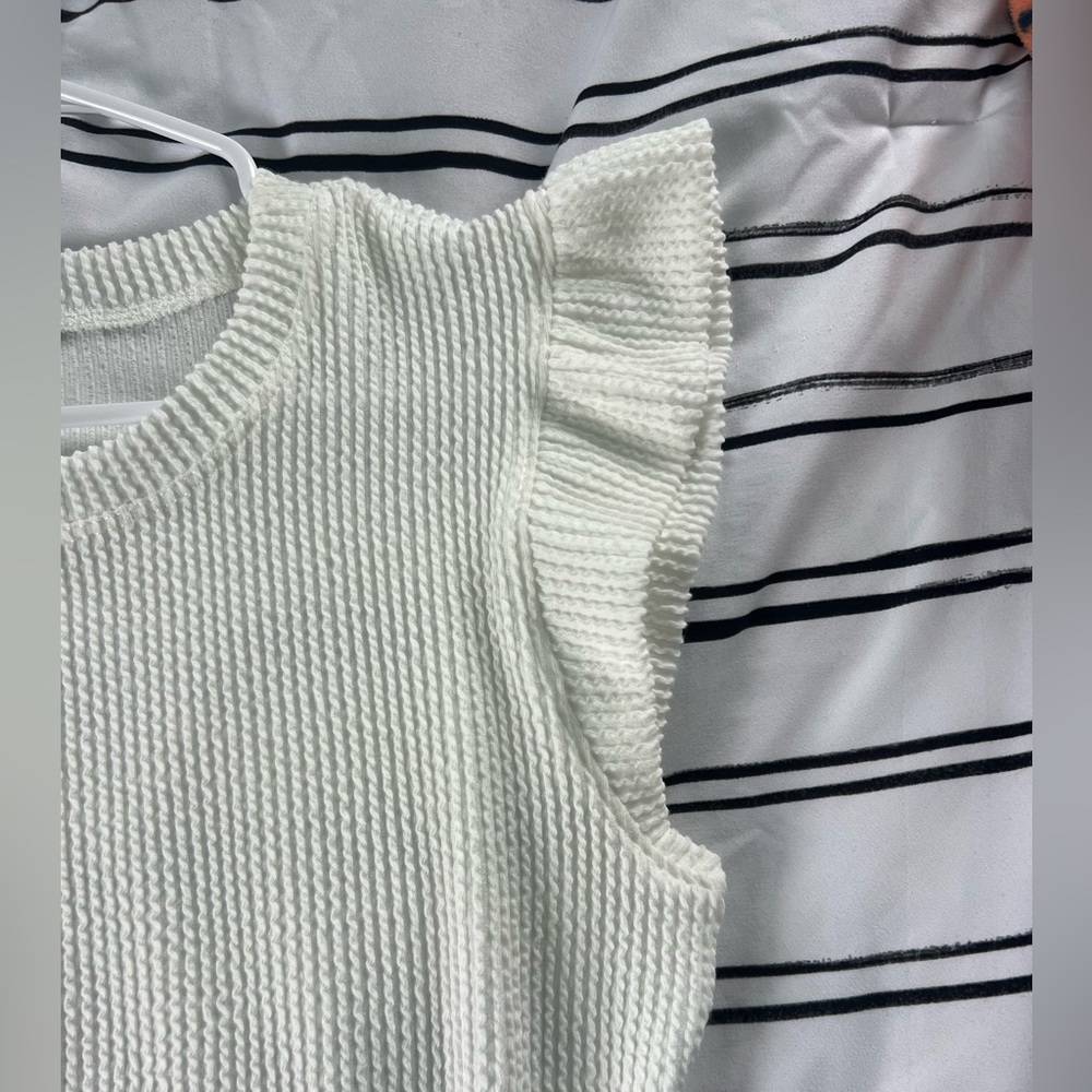 White Knit Ruffle Sleeve Top - Picture 2 of 3